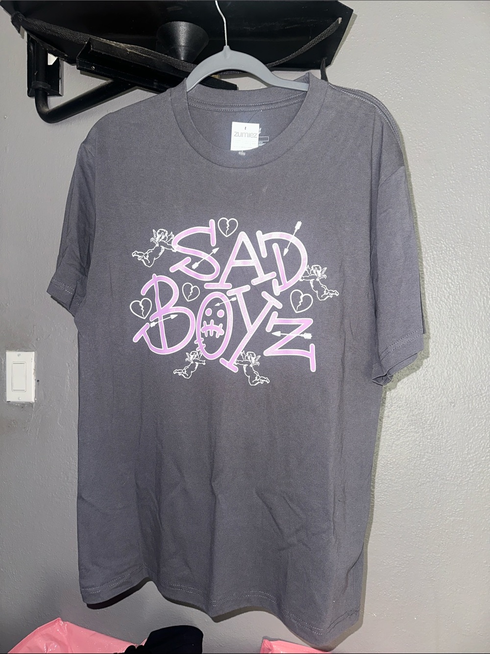 Zumiez Black Tee with Pink "Sad Boyz" Graphic